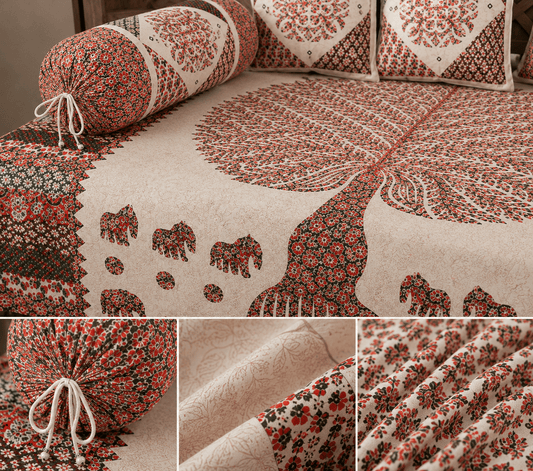 Amoha Decor Cotton Diwan Set – Ethnic Tree of Life Print 8 Piece Diwan Cover Set - Amoha Decor