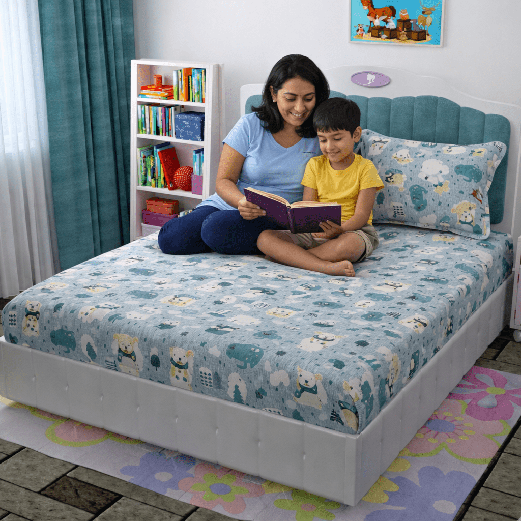 Amoha Decor Cute Polar Bear Kids Cotton Bedsheet with 2 Pillow Covers - Amoha Decor