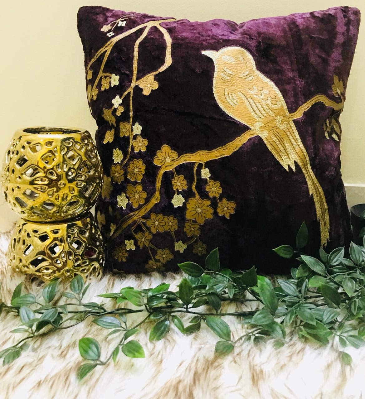 Velvet Bird Design Cushion Covers Set of 5 for Sofa & Living Room | Amoha Decor - Amoha Decor