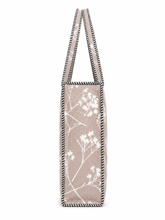 Women's Botanical Quilted Tote Bag – Soft Cotton Shoulder Handbag - Amoha Decor