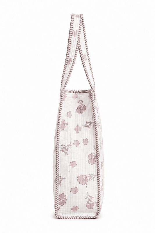 Women's Quilted Floral Tote Bag – Lightweight Cotton Shoulder Handbag for Everyday Use - Amoha Decor