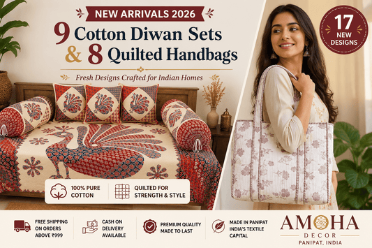 Best New Cotton Diwan Sets and Quilted Handbags for Indian Homes (2026)Best New Cotton Diwan Sets and Quilted Handbags for Indian Homes (2026) - Amoha Decor