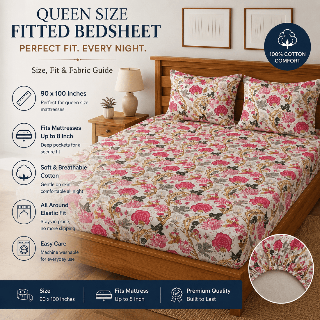 Queen Size Fitted Bedsheet Buying Guide: Size, Fit & Fabric - Amoha Decor