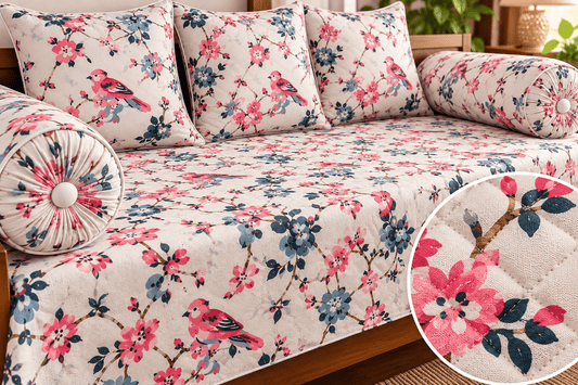 8 Piece Traditional Cotton Diwan Set with Bedsheet, Cushion and Bolster Covers by Amoha Decor - Amoha Decor