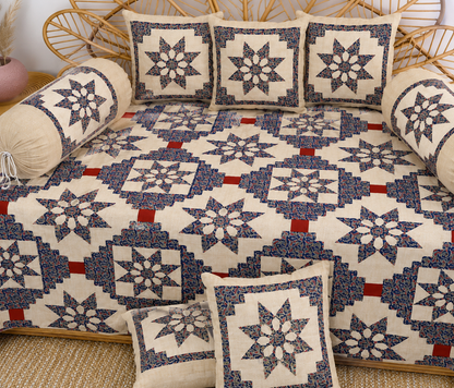 Amoha Decor Cotton Diwan Set – Floral Star Patchwork 8 Piece Diwan Cover Set