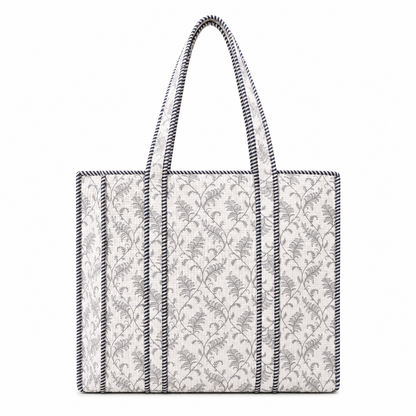 Women's Vintage Botanical Quilted Tote Bag – Cotton Shoulder Carryall