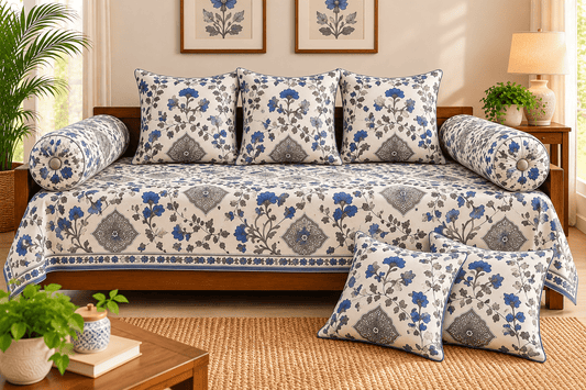 Amoha Decor Cotton Diwan Set – Beige Mandala Print 8 Piece Premium Diwan Cover Set - Amoha Decor