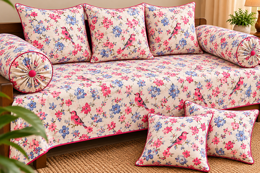 Amoha Decor Cotton Diwan Set – Elephant Heritage Print 8 Piece Diwan Cover Set - Amoha Decor