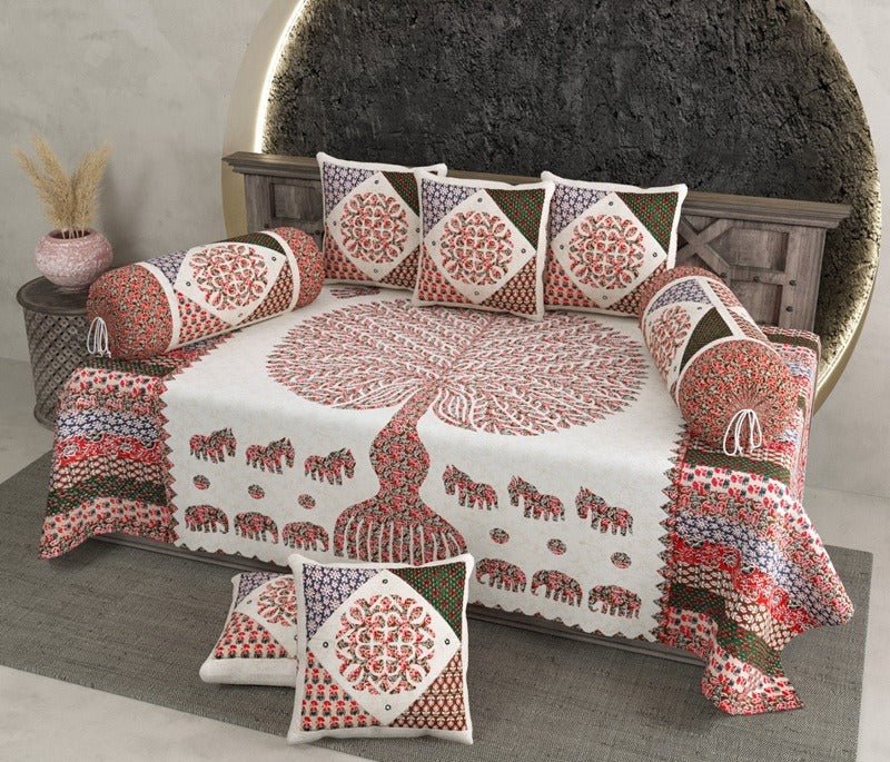 Amoha Decor Cotton Diwan Set – Ethnic Tree of Life Print 8 Piece Diwan Cover Set - Amoha Decor