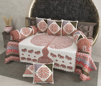 Amoha Decor Cotton Diwan Set – Ethnic Tree of Life Print 8 Piece Diwan Cover Set - Amoha Decor