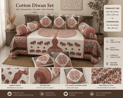 Amoha Decor Cotton Diwan Set – Ethnic Tree of Life Print 8 Piece Diwan Cover Set - Amoha Decor