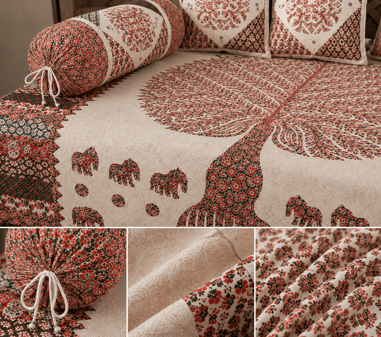 Amoha Decor Cotton Diwan Set – Ethnic Tree of Life Print 8 Piece Diwan Cover Set - Amoha Decor