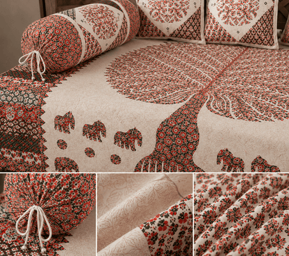 Amoha Decor Cotton Diwan Set – Ethnic Tree of Life Print 8 Piece Diwan Cover Set - Amoha Decor