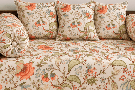 Amoha Decor Cotton Diwan Set – Floral Star Patchwork 8 Piece Diwan Cover Set - Amoha Decor