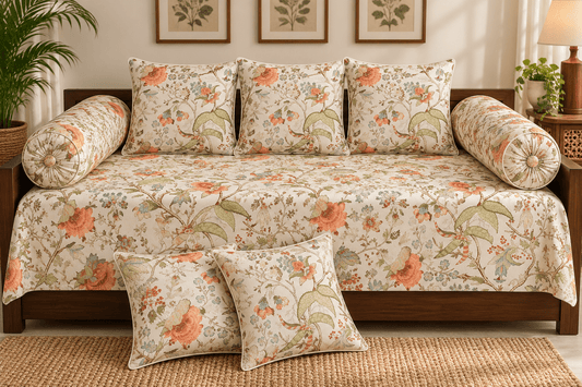 Amoha Decor Cotton Diwan Set – Floral Star Patchwork 8 Piece Diwan Cover Set - Amoha Decor