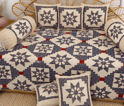 Amoha Decor Cotton Diwan Set – Floral Star Patchwork 8 Piece Diwan Cover Set - Amoha Decor