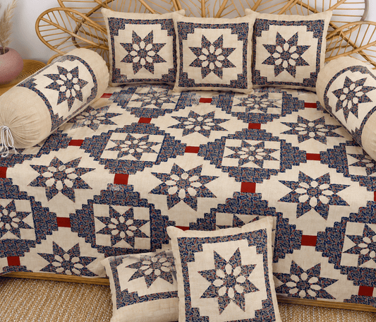 Amoha Decor Cotton Diwan Set – Floral Star Patchwork 8 Piece Diwan Cover Set - Amoha Decor