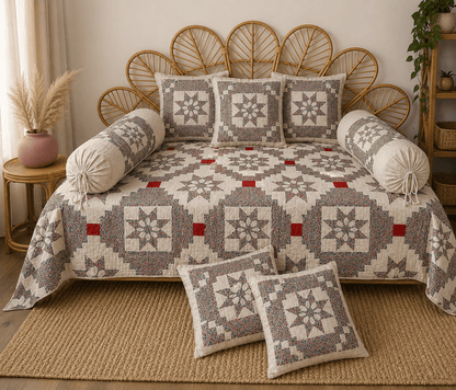 Amoha Decor Cotton Diwan Set – Vintage Patchwork Floral 8 Piece Diwan Cover Set - Amoha Decor