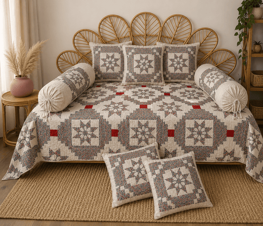 Amoha Decor Cotton Diwan Set – Vintage Patchwork Floral 8 Piece Diwan Cover Set - Amoha Decor