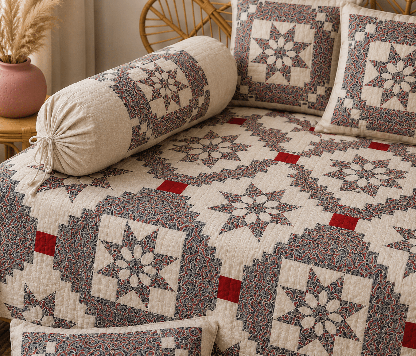 Amoha Decor Cotton Diwan Set – Vintage Patchwork Floral 8 Piece Diwan Cover Set - Amoha Decor