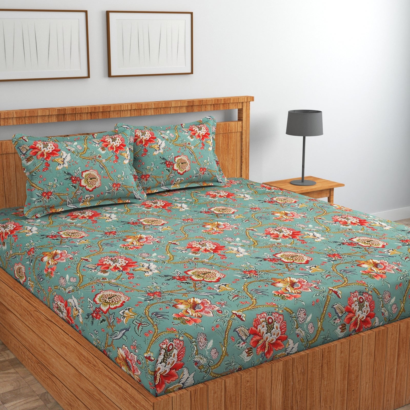 Amoha Decor Cotton Queen Size Fitted Bedsheet Set with 2 Pillow Covers – 90×100 Inches - Amoha Decor