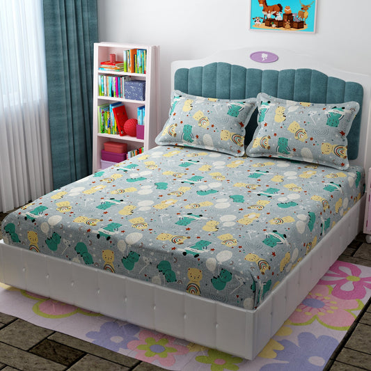 Amoha Decor Cute Cartoon Animal Kids Cotton Bedsheet Set with 2 Pillow Covers – Queen Size 90×100 - Amoha Decor