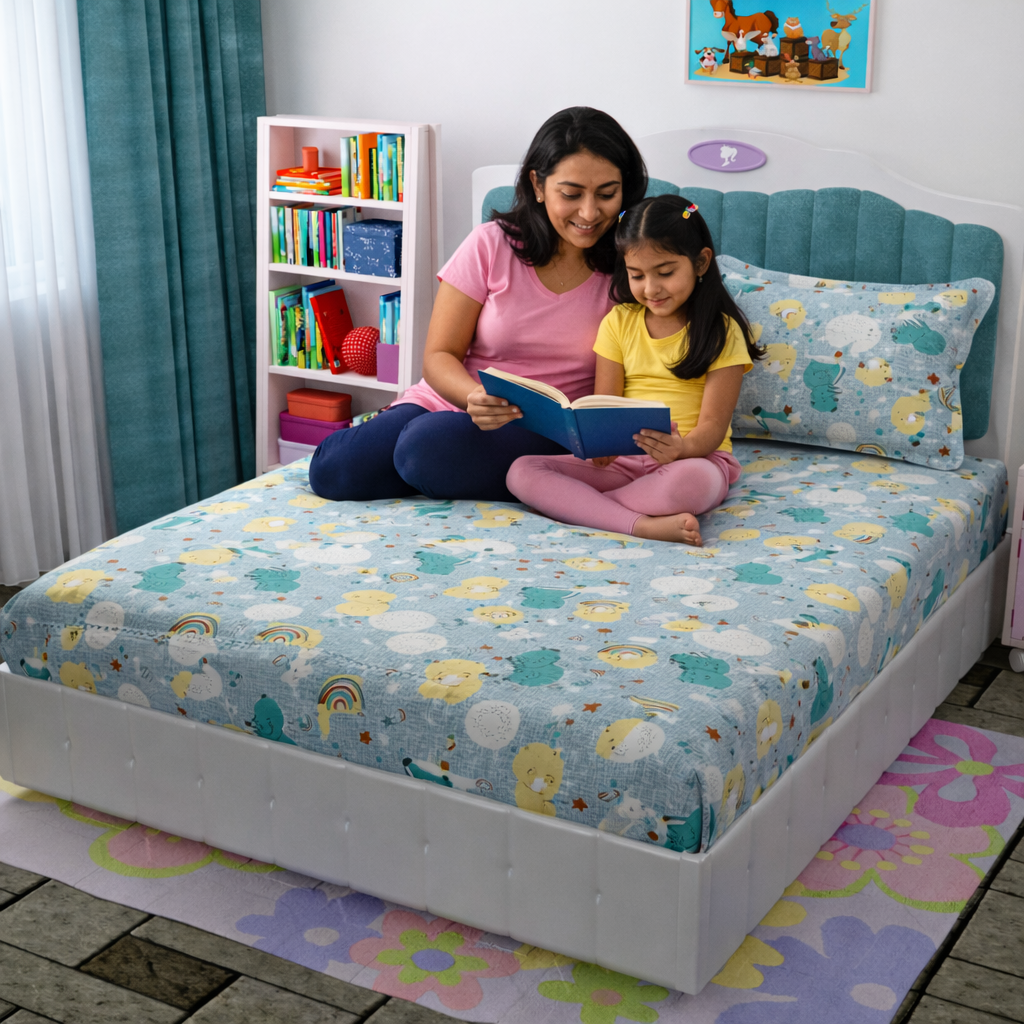 Amoha Decor Cute Cartoon Animal Kids Cotton Bedsheet Set with 2 Pillow Covers – Queen Size 90×100 - Amoha Decor