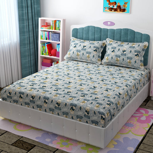 Amoha Decor Cute Polar Bear Kids Cotton Bedsheet with 2 Pillow Covers - Amoha Decor