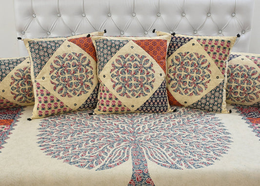 Amoha Decor Ethnic Patchwork Elephant Cotton Diwan Set – 8 Piece Sofa Cover Set - Amoha Decor