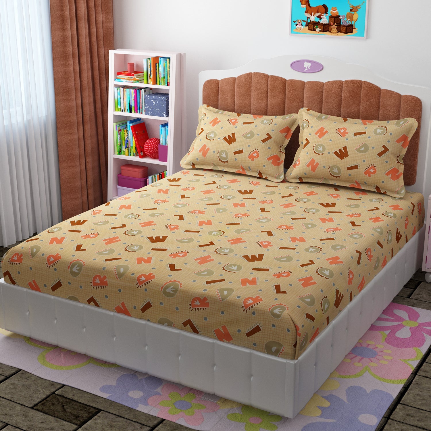 Amoha Decor Kids Alphabet Learning Cotton Bedsheet Set with 2 Pillow Covers - Amoha Decor