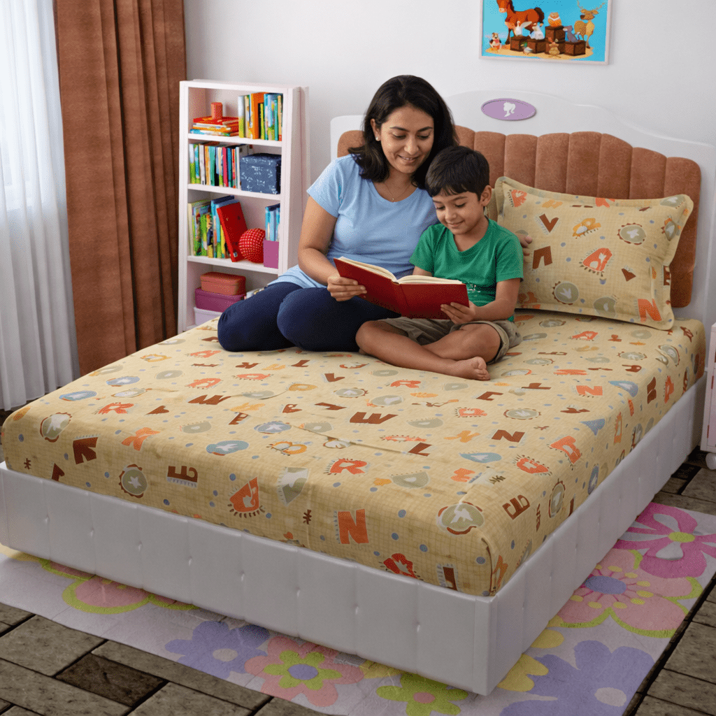 Amoha Decor Kids Alphabet Learning Cotton Bedsheet Set with 2 Pillow Covers - Amoha Decor