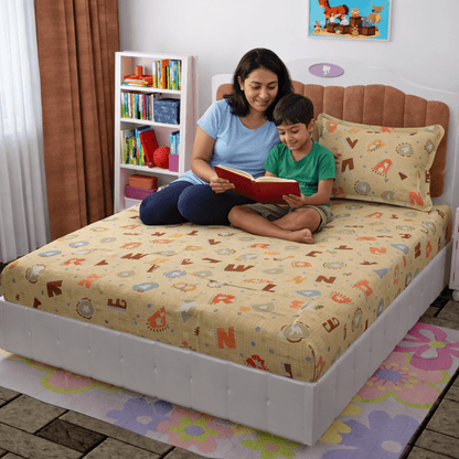 Amoha Decor Kids Alphabet Learning Cotton Bedsheet Set with 2 Pillow Covers - Amoha Decor