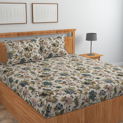 Amoha Decor Queen Size Cotton Fitted Bedsheet – Floral Print | 90×100 Inches | 8 Inch Mattress - Amoha Decor