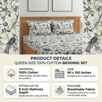 Amoha Decor Queen Size Cotton Mattress Fitted Bedsheet Set with 2 Pillow Covers – 90×100 Inches - Amoha Decor