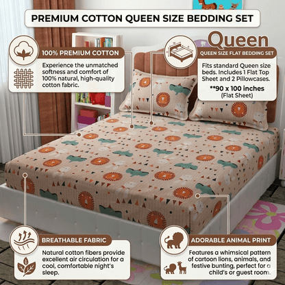 Amoha Decor Queen Size Kids Cartoon Cotton Bedsheet Set with Pillow Covers - Amoha Decor