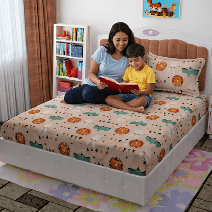 Amoha Decor Queen Size Kids Cartoon Cotton Bedsheet Set with Pillow Covers - Amoha Decor