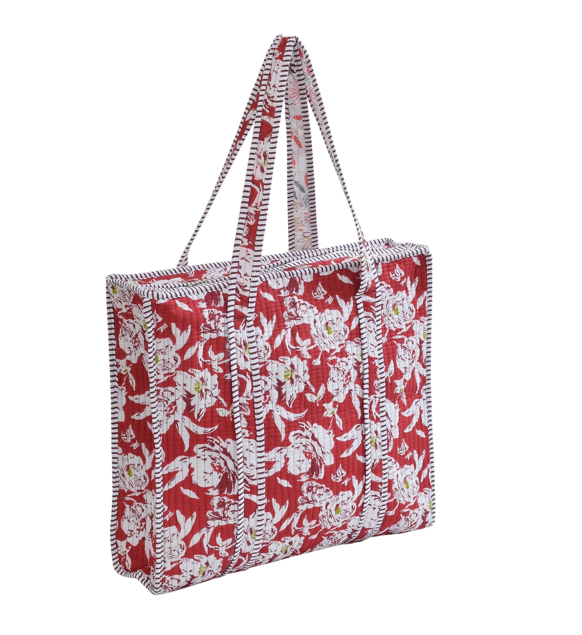Amoha decor Quilted Cotton Floral Tote Bag – Large Reusable Shopping & Storage Bag - Amoha Decor