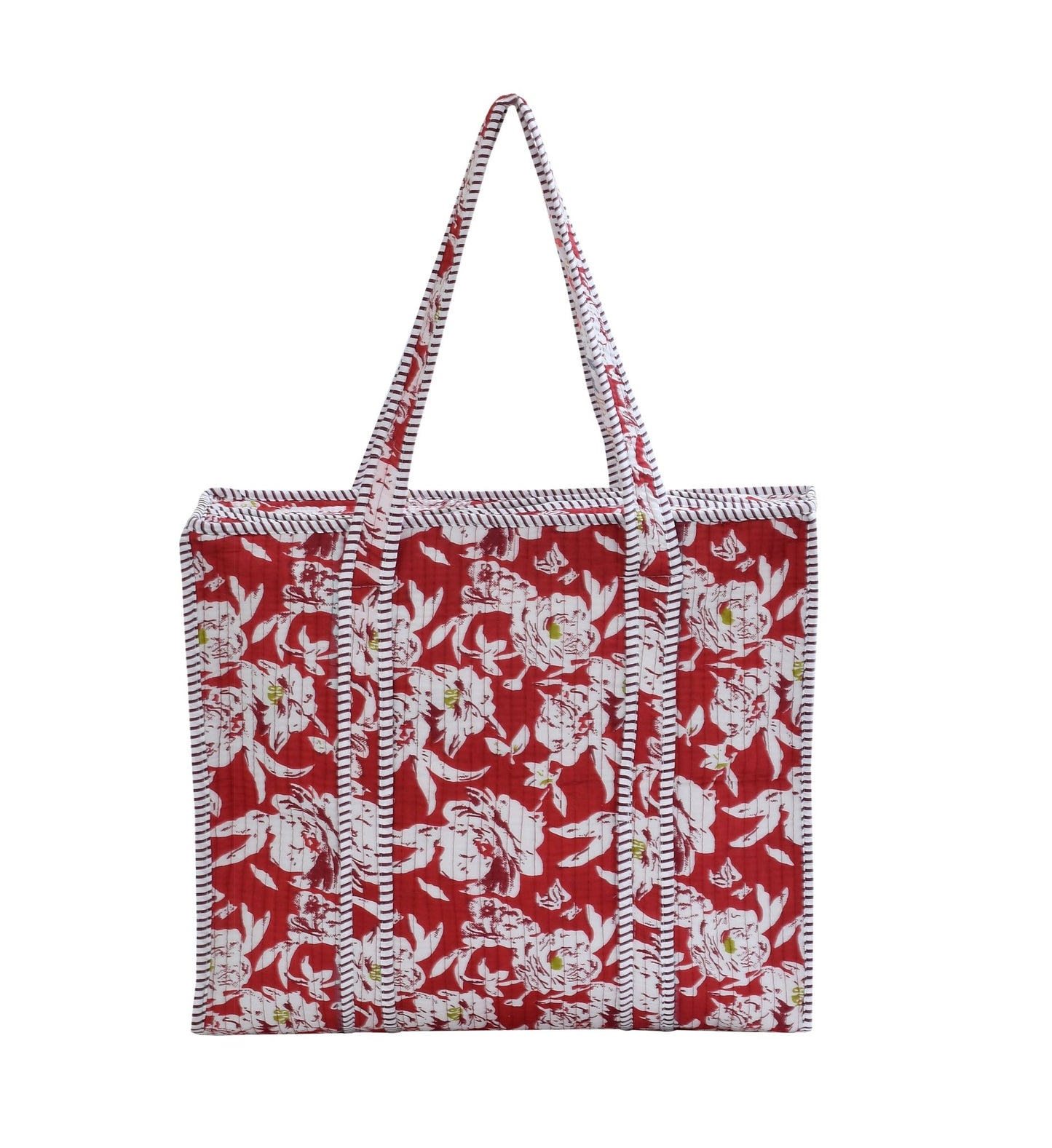 Amoha decor Quilted Cotton Floral Tote Bag – Large Reusable Shopping & Storage Bag - Amoha Decor