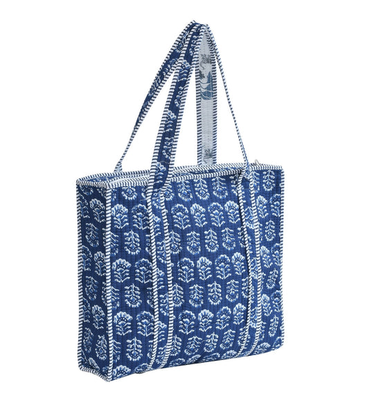 Amoha Decor Quilted Cotton Tote Bag for Women – Blue Safari Print Laptop Handbag - Amoha Decor