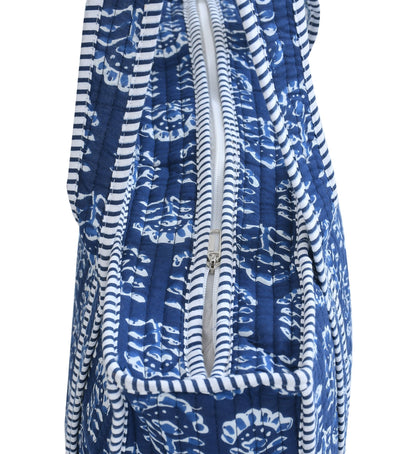 Amoha Decor Quilted Cotton Tote Bag for Women – Blue Safari Print Laptop Handbag - Amoha Decor