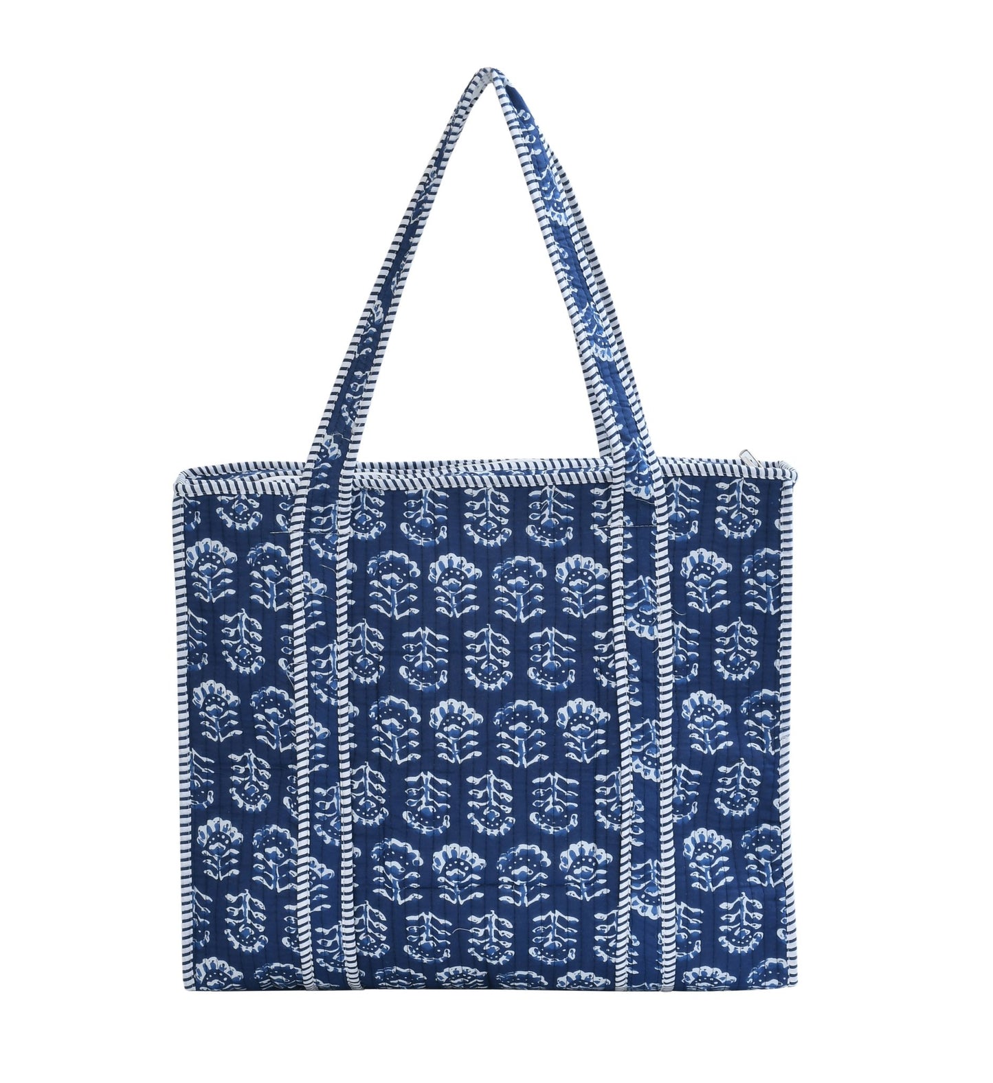 Amoha Decor Quilted Cotton Tote Bag for Women – Blue Safari Print Laptop Handbag - Amoha Decor