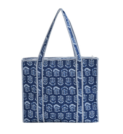 Amoha Decor Quilted Cotton Tote Bag for Women – Blue Safari Print Laptop Handbag - Amoha Decor
