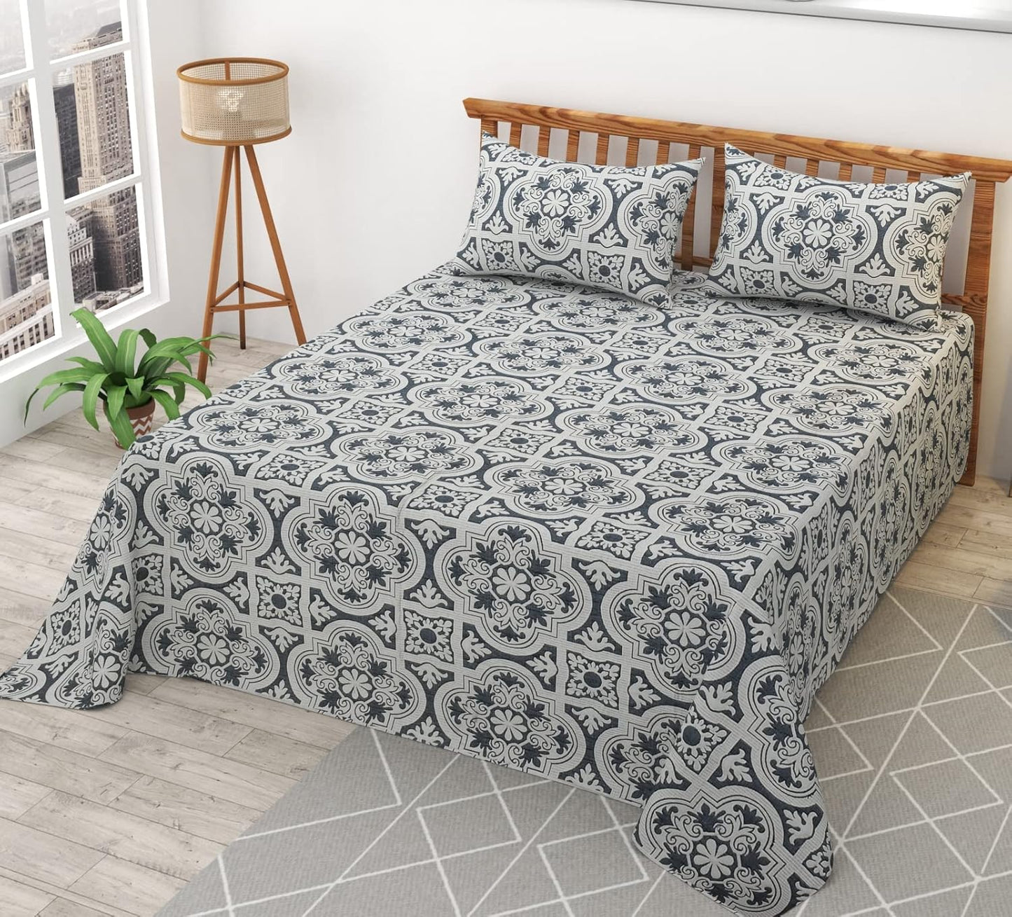 Amoha Decor Reversible Cotton Bedsheet – Emerald Green Dual Print – Queen Size - Amoha Decor