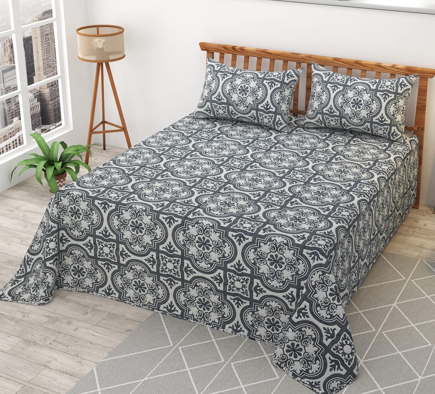 Amoha Decor Reversible Cotton Bedsheet – Emerald Green Dual Print – Queen Size - Amoha Decor