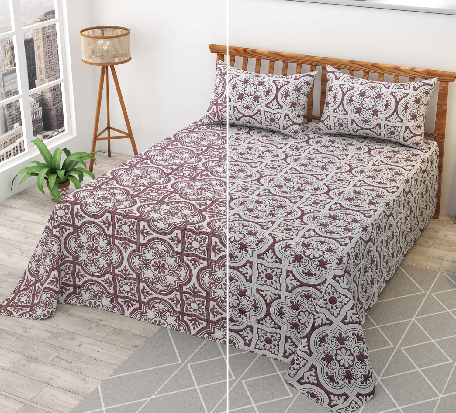 Amoha Decor Reversible Cotton Bedsheet for Queen Size Bed – Soft Dual Print - Amoha Decor