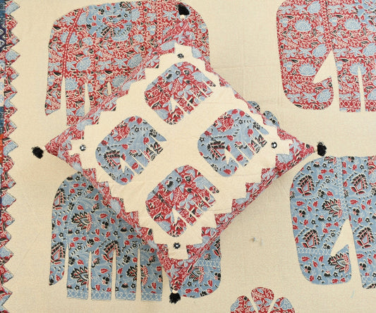 Amoha Decor Traditional Elephant Print Cotton Diwan Set – 8 Piece Sofa Cover Set - Amoha Decor