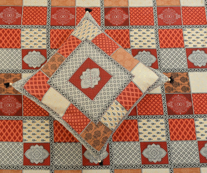 Amoha Decor Traditional Patchwork Cotton Diwan Set – 1 Bedsheet, 5 Cushion Covers & 2 Bolster Covers - Amoha Decor