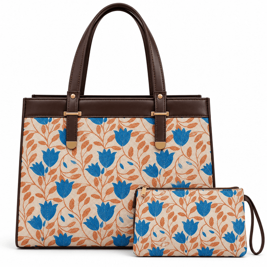 Canvas & Jacquard Mini Handbag with Triple Compartments & Detachable Belt - Amoha Decor
