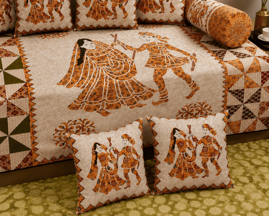 Cotton Diwan Set – Traditional Rajasthani Folk Print 8 Piece Diwan Cover Set By Amoha Decor - Amoha Decor