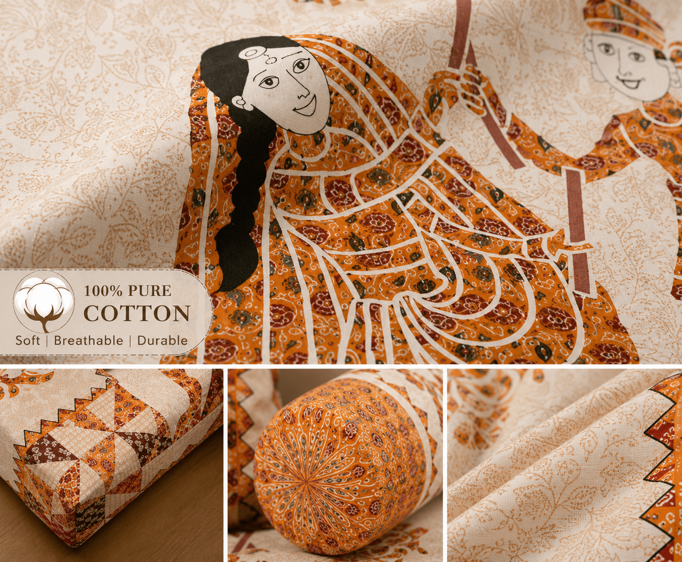 Cotton Diwan Set – Traditional Rajasthani Folk Print 8 Piece Diwan Cover Set By Amoha Decor - Amoha Decor